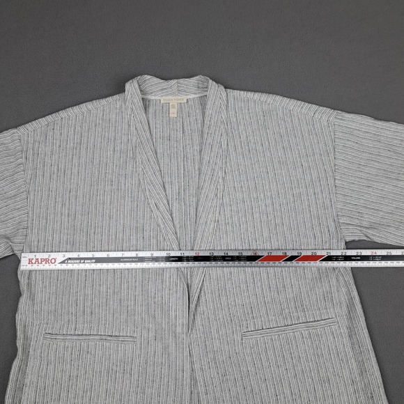 Eileen Fisher Cardigan Womens Large White‎ Black Linen Cotton Open Front Relaxed - Picture 7 of 13